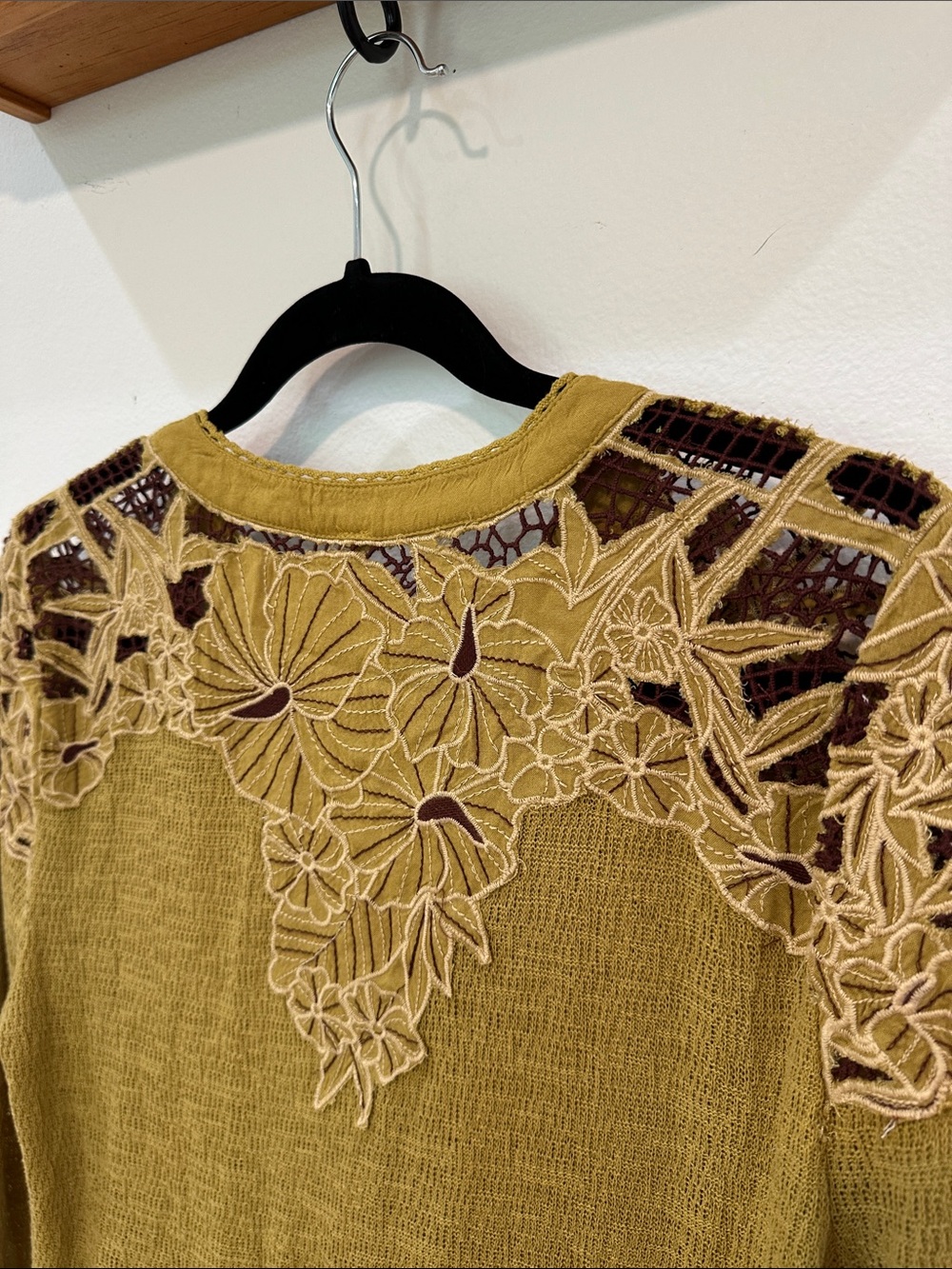 Free People Reed Green Lace Yoke Henley Top - Picture 8 of 8